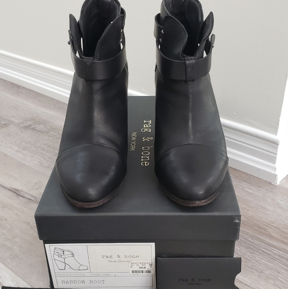 100% Authentic Rag & Bone Harrow booties black leather sz 38.5 - Picture 2 of 13
